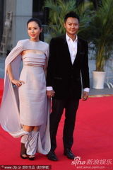 组图：颜丹晨长裙秀乳沟 与印小天牵手亮相红毯