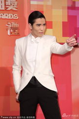 组图：“雨神”萧敬腾白西装亮相 搞怪摆pose