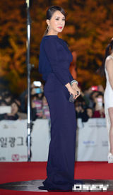 组图：严正花长裙亮相红毯 前凸后翘双峰美