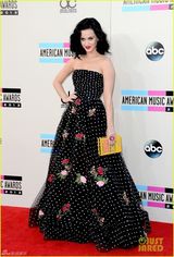 组图：凯蒂-佩里亮相红毯 黑色印花裙笑容甜美