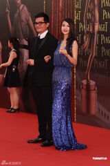 高清图：Angelababy深V长裙现身 林家栋绅士护花