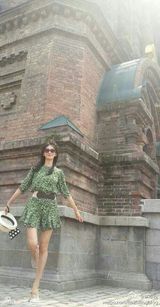 组图：林志玲哈尔滨半日游 碎花短裙长腿吸睛