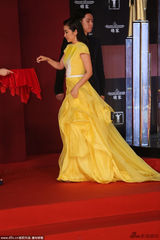 组图：李冰冰黄色礼服美艳 薄纱裙长腿若隐若现