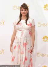 组图：女星阿曼达-皮特携老公亮相艾美红毯