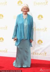 组图：艾伦-伯斯汀蓝衣优雅亮相艾美红毯