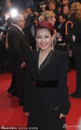组图：名嘴李静现身戛纳红毯 黑裙保守红发惹眼