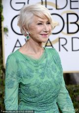 组图：金球奖红毯 69岁海伦米勒纱裙“老来俏”