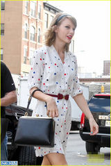 组图：斯威夫特蝴蝶结腰带配波点裙甜美可爱