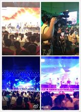 现场组图：张信哲梁静茹演唱会被扔水瓶凳子