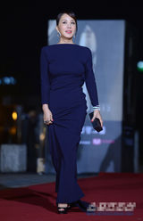 组图：严正花长裙亮相红毯 前凸后翘双峰美