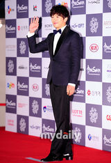 组图：金雅中灰色纱裙秀美腿 携池城亮相釜山红毯