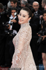 组图：范冰冰戛纳走秀 发髻复古蕾丝礼服妩媚优雅