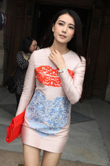 组图：高圆圆优雅粉裙现身巴黎时装周