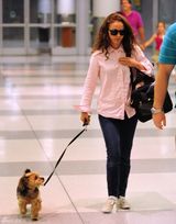 组图：波特曼牵可爱宠物狗现身机场