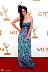 组图：艾美奖红毯 菲比-普莱斯渐变长裙艳比孔雀