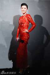 组图：田海蓉镂空红裙装亮相 优雅高贵明艳动人