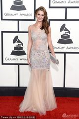 组图：Brooklyn Haley裸色水钻亮片纱裙迷人