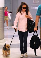 组图：波特曼牵可爱宠物狗现身机场