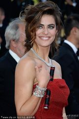 组图：名模戛纳助阵红毯 胸前别铁棍标新立异