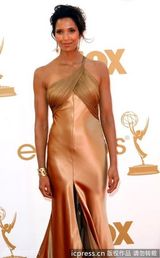 组图：艾美奖红毯 帕德玛-拉克施密古铜色长裙