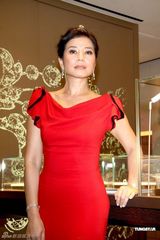 高清图：钟楚红为珠宝店剪彩 着红色礼服变公主