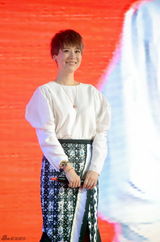 组图：海清格纹开叉裙亮相活动 与粉丝贴面吻