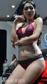 组图：车模私密部位贴二维码 民众边骂低俗边扫