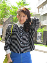 高清组图：贾青街拍LOOK 条纹衫搭配潮流潮鞋