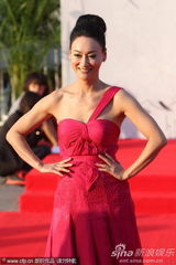 组图：惠英红亮相百花红毯 鲜红长裙气场强大