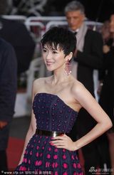 组图：章子怡亮相戛纳红毯 短发造型清爽干练