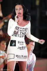 组图：凯蒂-佩里穿选票裙献唱为奥巴马拉票