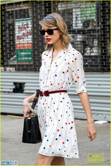 组图：斯威夫特蝴蝶结腰带配波点裙甜美可爱