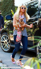 组图：帕丽斯-希尔顿怀揣两爱犬心花怒放玩得欢 