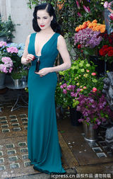 组图：黛塔-范-提斯深V长裙露完美胸线