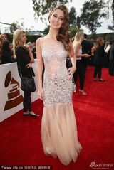 组图：Brooklyn Haley裸色水钻亮片纱裙迷人