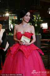 组图：霍思燕红裙现身电影节红毯 不惧严寒秀美背