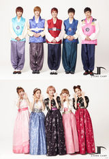 组图：韩团MBLAQ等携众星穿韩服送新年祝福