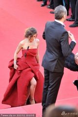 组图：名模戛纳助阵红毯 胸前别铁棍标新立异