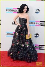 组图：凯蒂-佩里亮相红毯 黑色印花裙笑容甜美