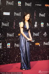 组图：杨峥蓝裙亮相金像红毯 身材有料吸睛