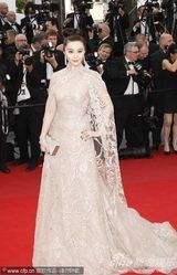 组图：范冰冰戛纳走秀 发髻复古蕾丝礼服妩媚优雅