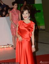 组图：台湾演员夏台凤一袭拖地红裙亮相红毯