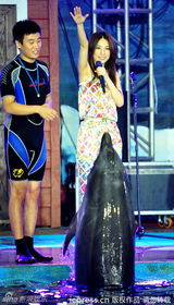 组图：田馥甄清凉开唱戏海豚 被溅水惨湿身