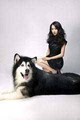 高清图：马苏携爱犬拍冬日写真 上演真实版美女野兽