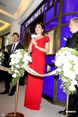 高清图：钟楚红为珠宝店剪彩 着红色礼服变公主