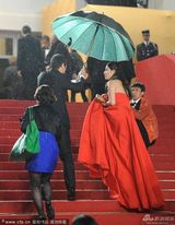 组图：张雨绮玫瑰红抹胸裙现身娇艳如花