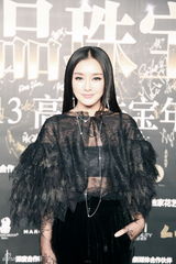 组图：黄奕斑马纹抹胸裙亮相晚宴 笑对不和风波