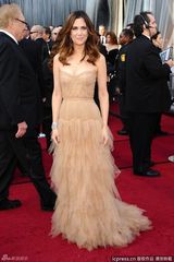 高清图：奥斯卡红毯克里斯汀-韦格裸色礼服亮相