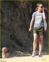 组图：娜塔莉-波特曼携宠物狗外出笑容满面