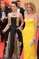 组图：章子怡灰墨裹胸裙走红毯妆容精致